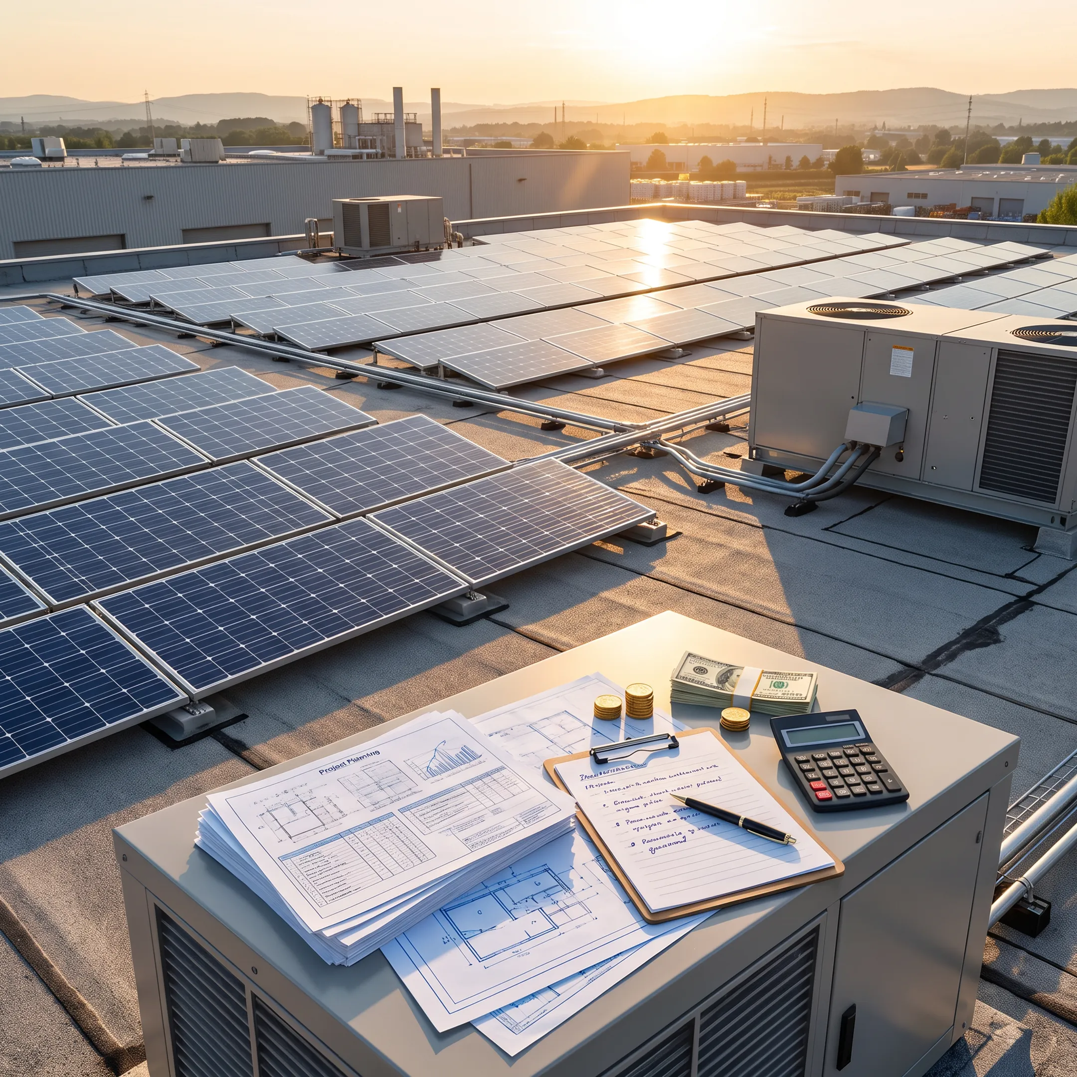 Commercial solar panels installed on a business facility
