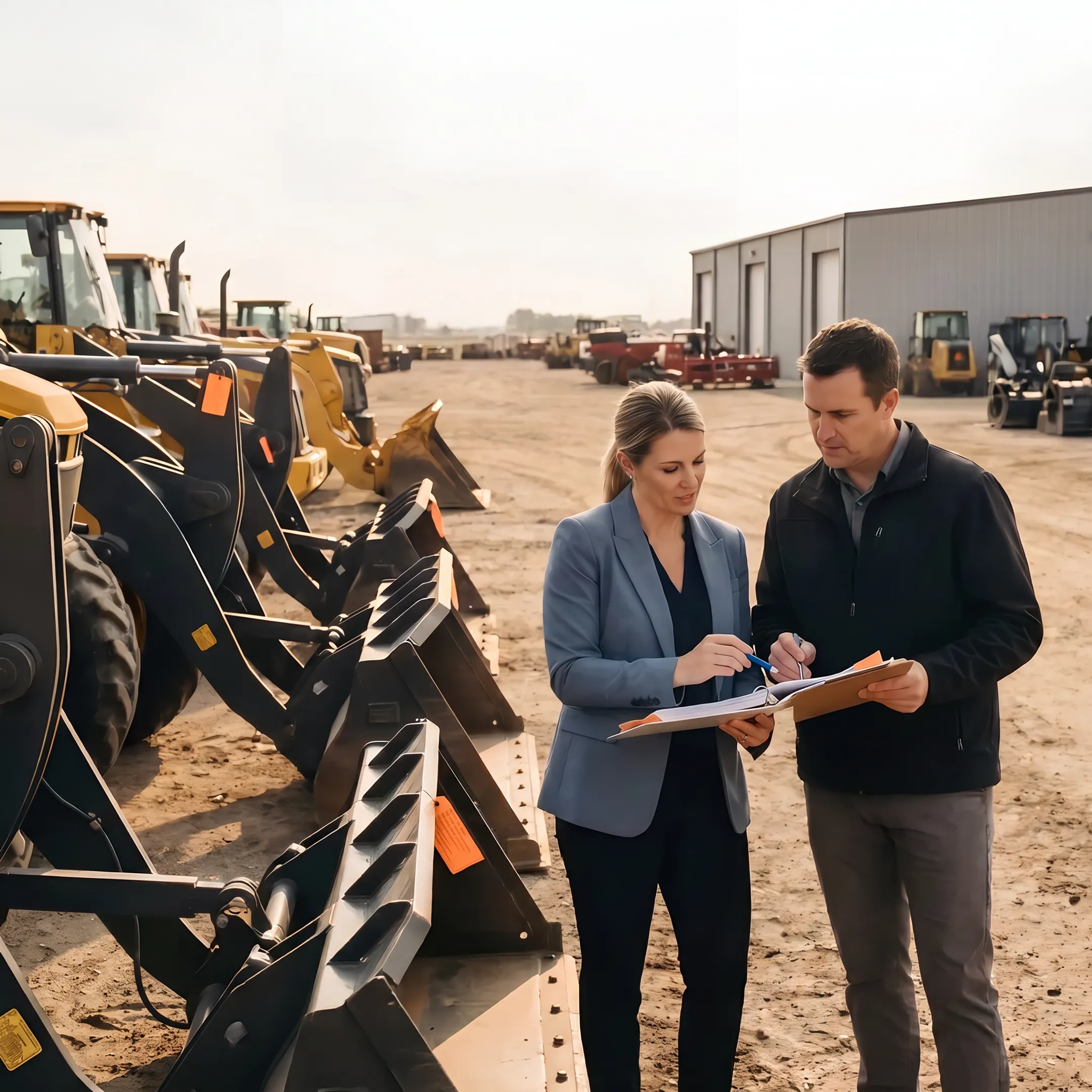 Heavy equipment at an industrial worksite with financing documents