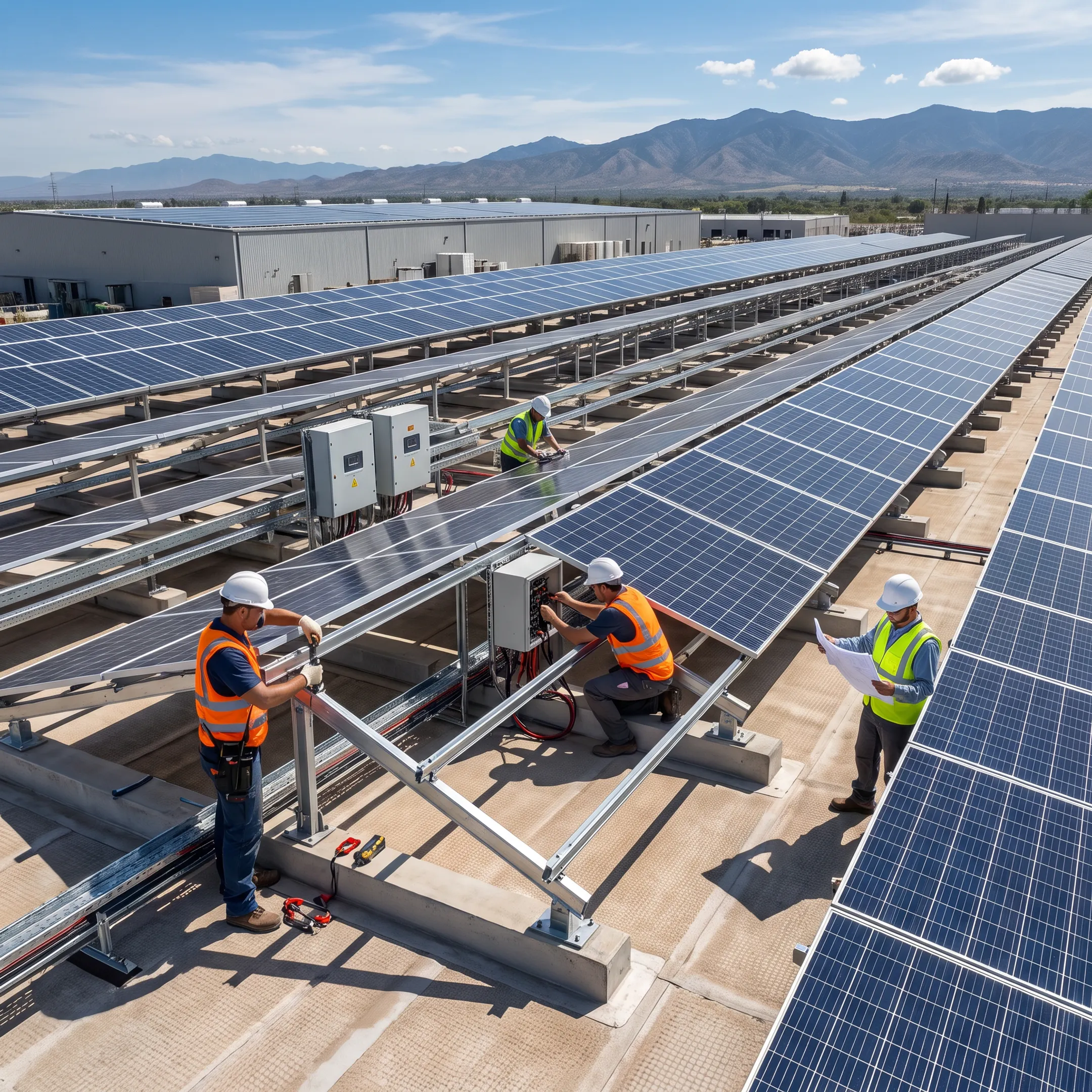 Commercial solar panels installed on a business facility