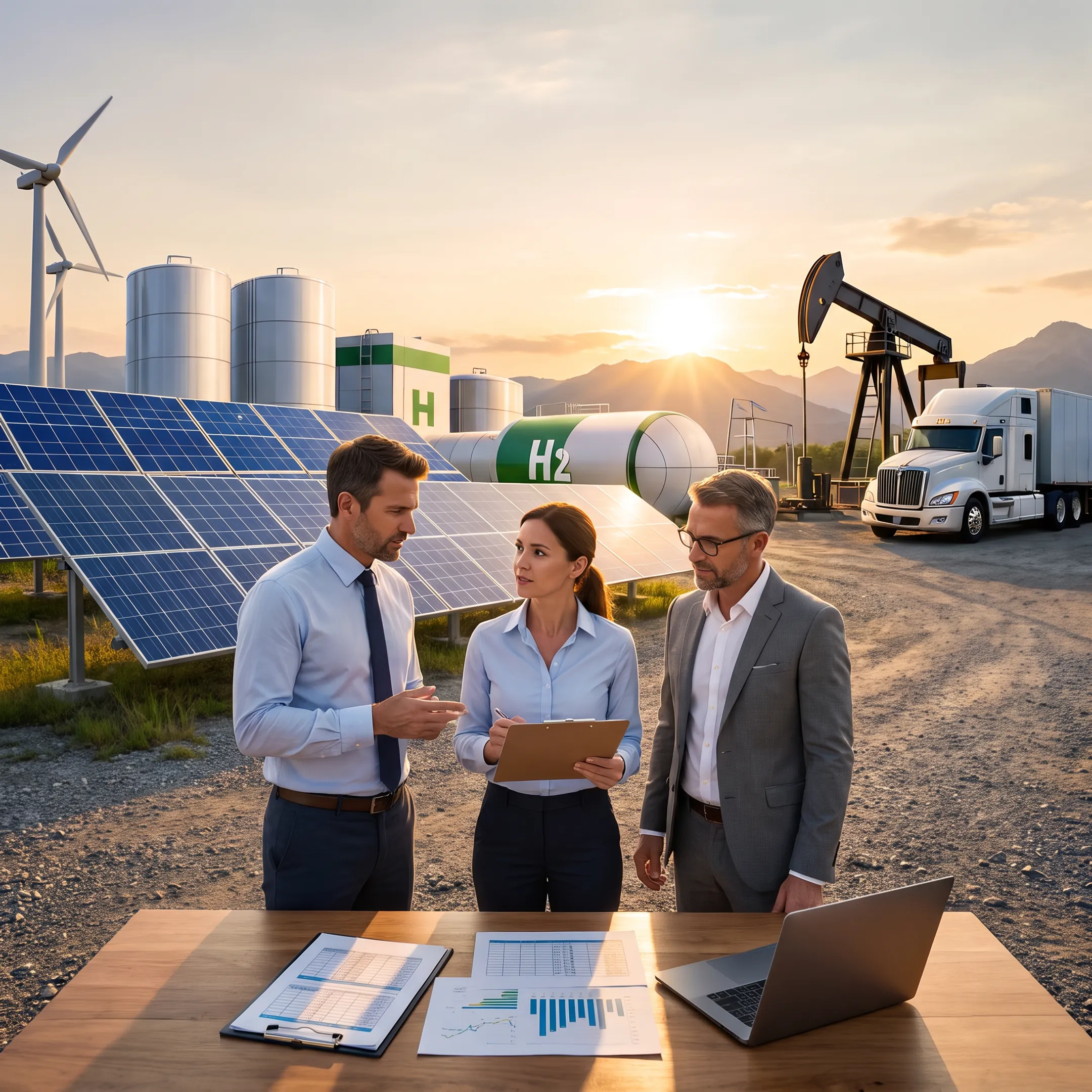 Business solar panels with financial planning documents