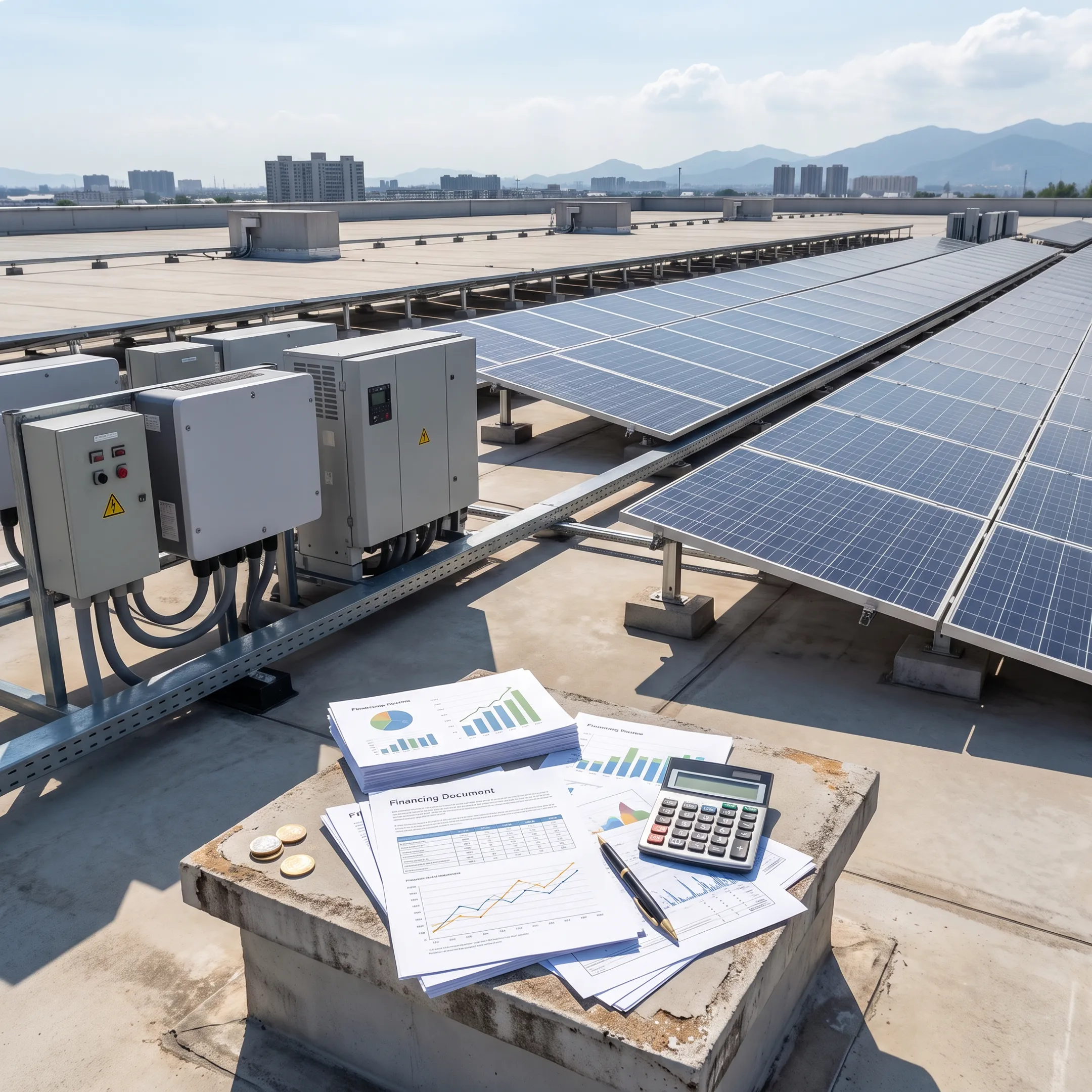 Commercial solar panels installed on a business facility