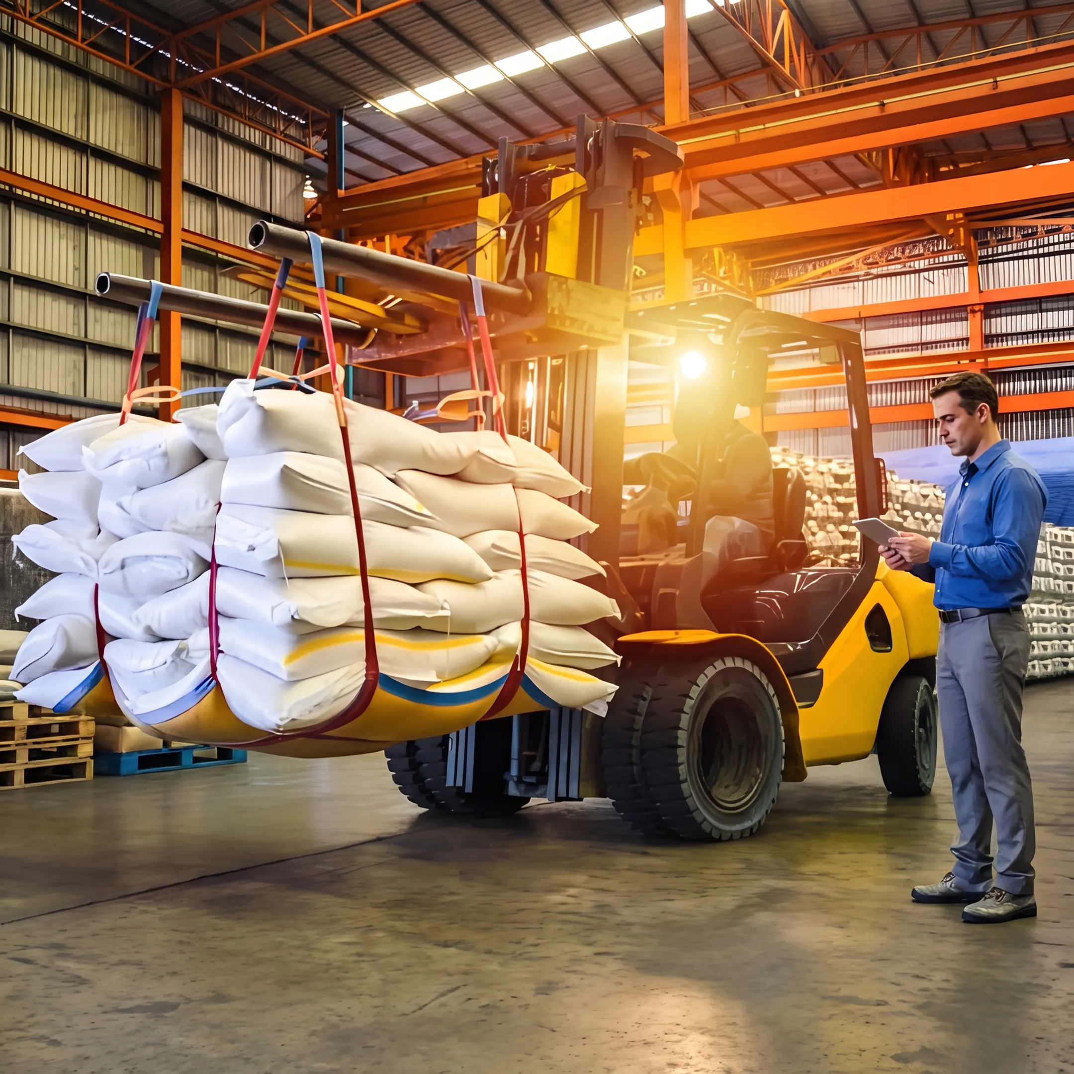 Used forklifts and warehouse equipment in a distribution facility
