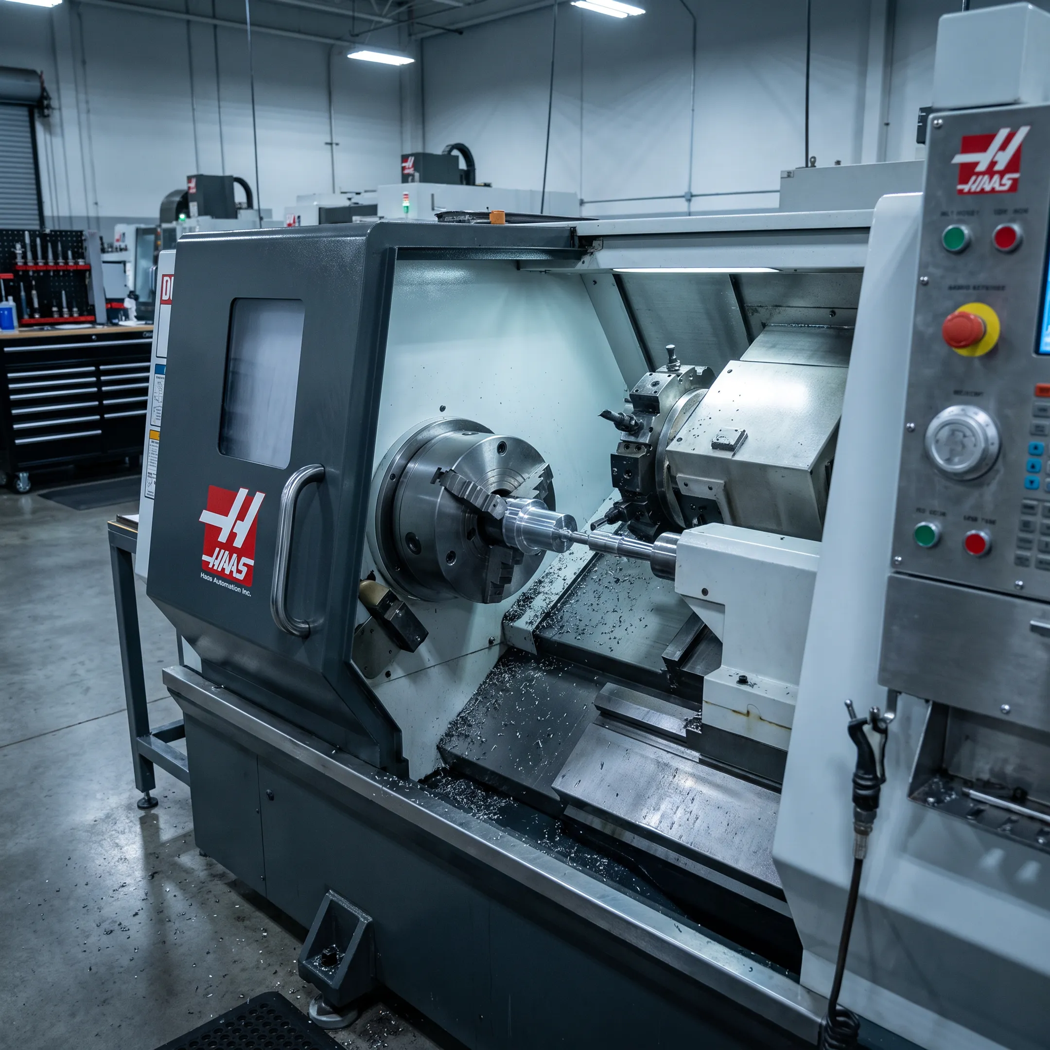 Industrial CNC lathe turning machine operating in modern manufacturing facility