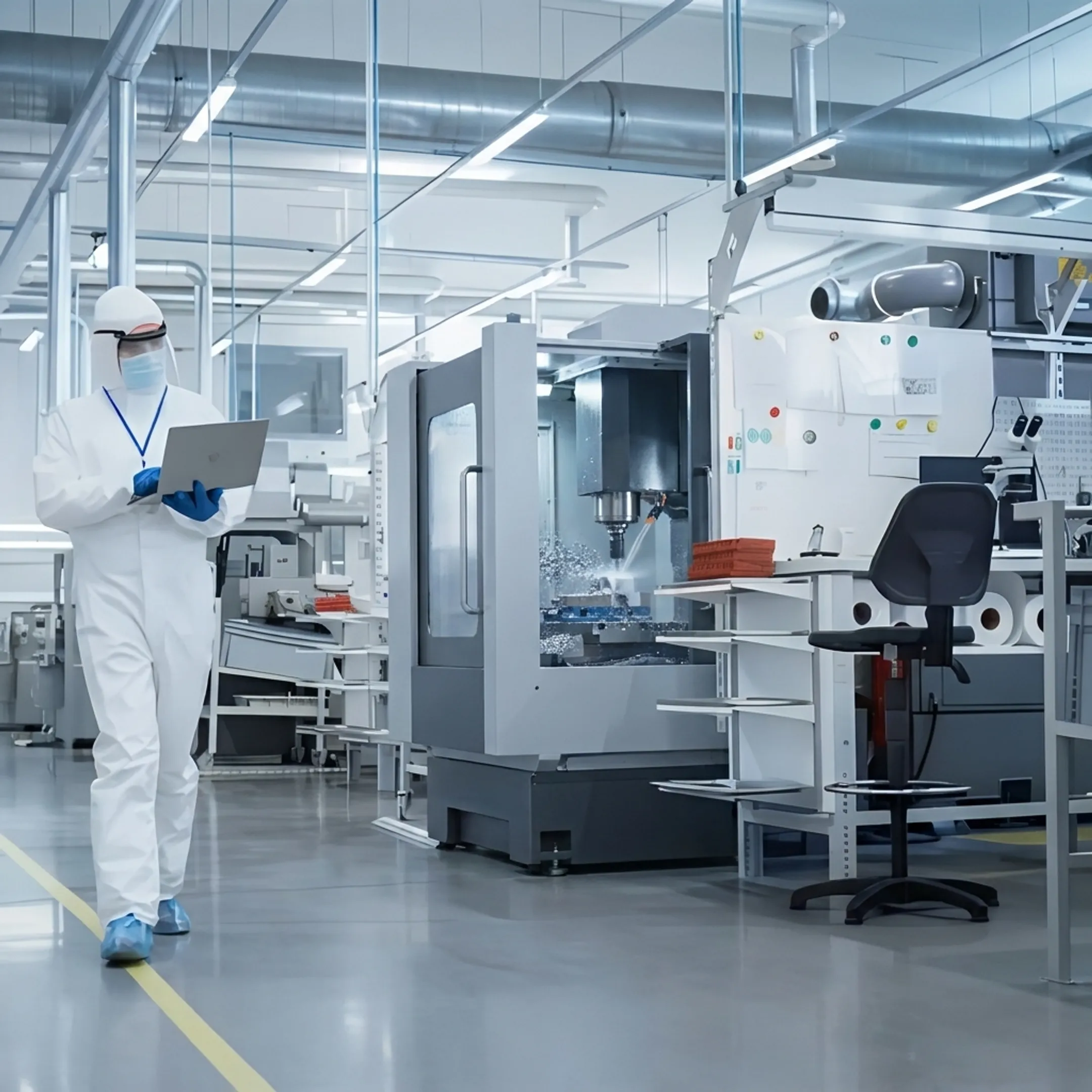 Automated CNC machining center manufacturing high-tolerance aerospace parts.