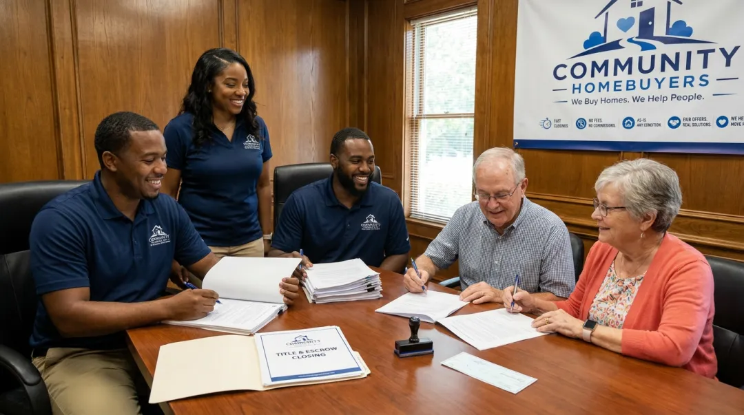 Community Home Buyers of Atlanta team reviewing home purchase paperwork