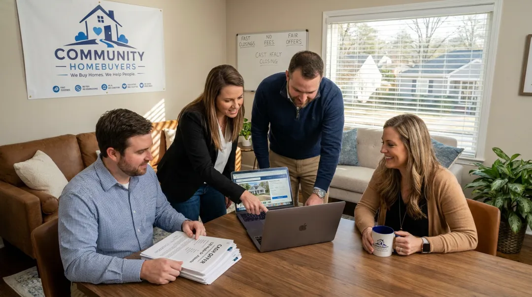 Community Home Buyers of Atlanta team reviewing a cash home offer