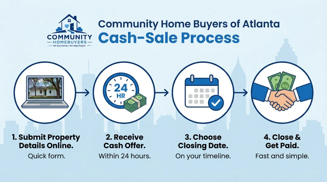 Community Home Buyers of Atlanta four-step cash sale process diagram