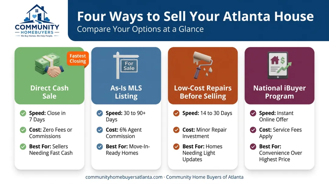 Comparison of four alternatives to selling a house fast as-is