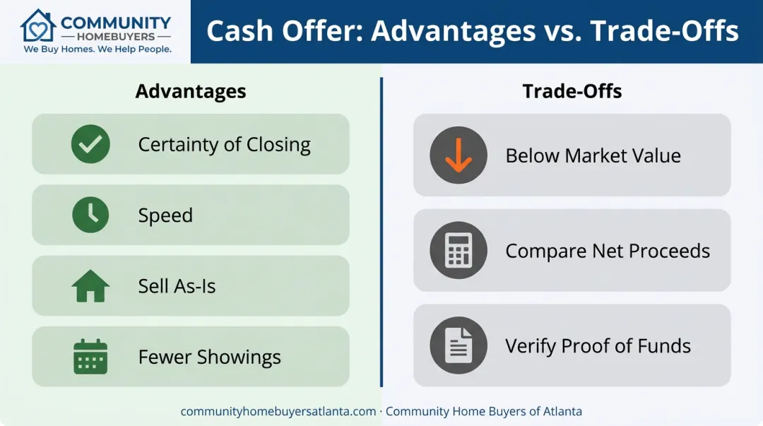 Cash offer advantages versus trade-offs comparison chart for sellers