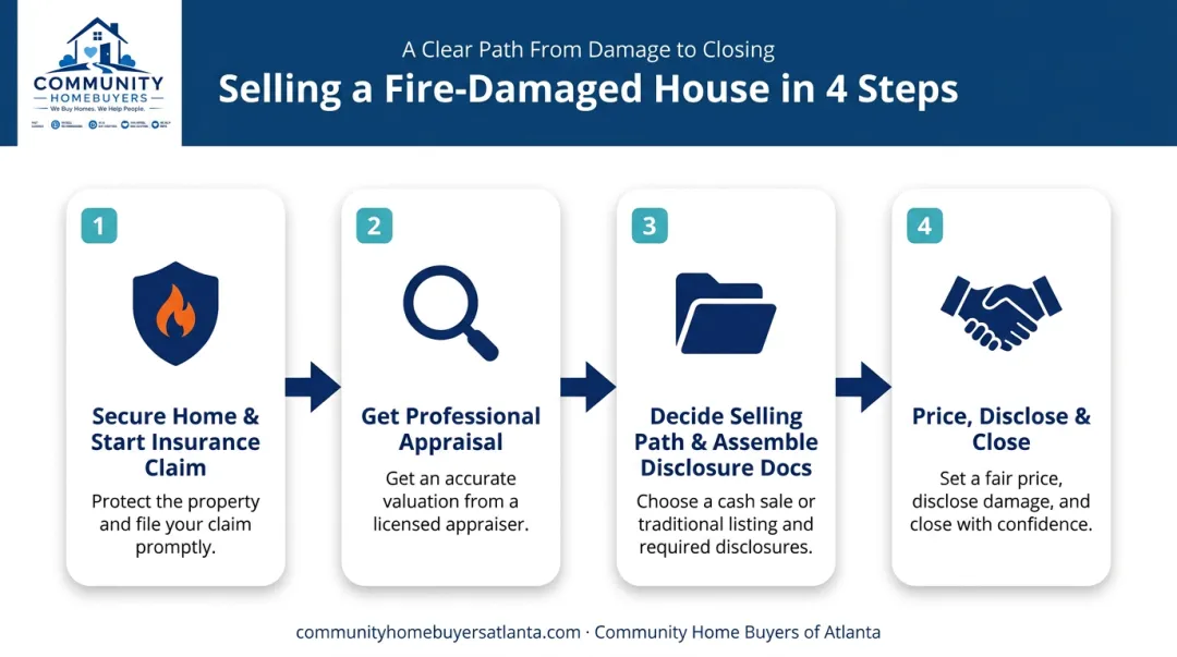 4-step process flow for selling a fire-damaged house