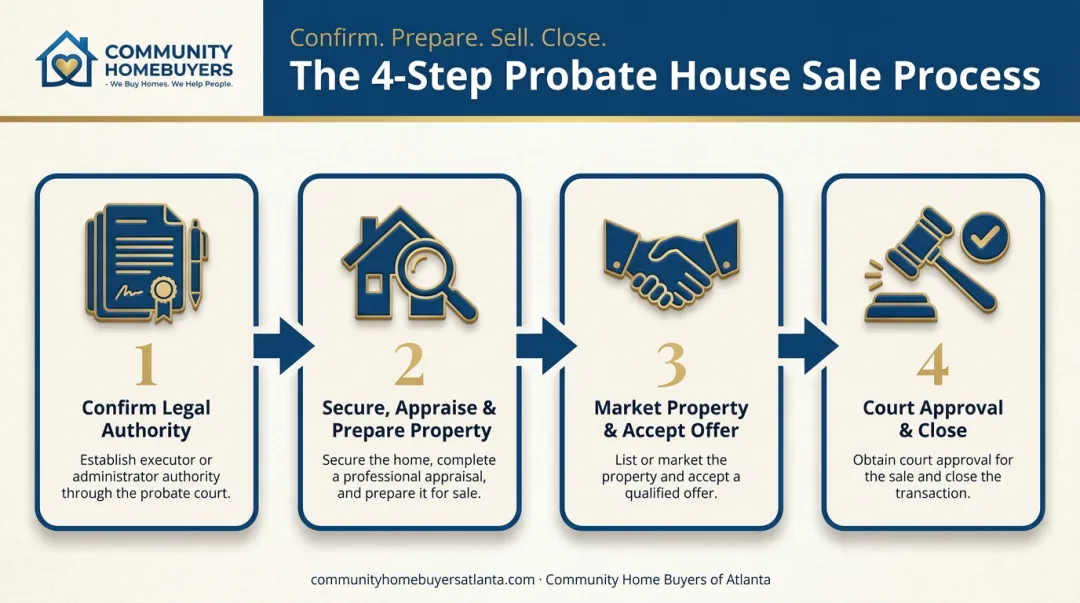 4-step probate house sale process from authority to closing