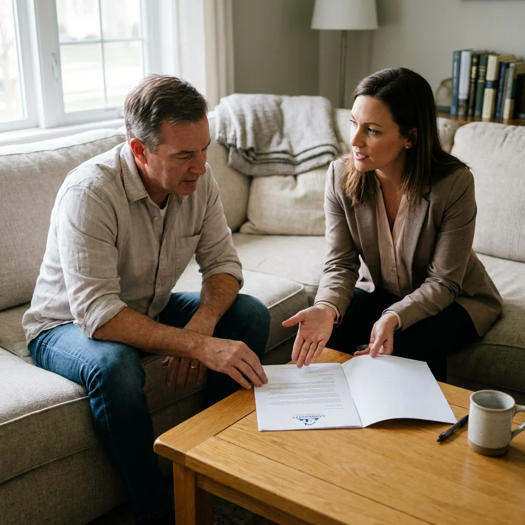 Homeowner discussing an as-is cash sale