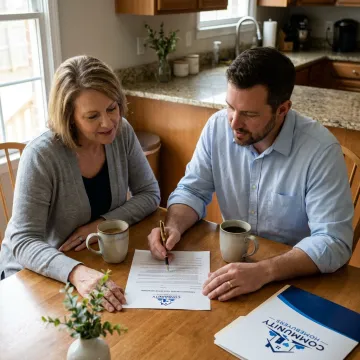 Homeowner reviewing a cash offer with a local home buyer