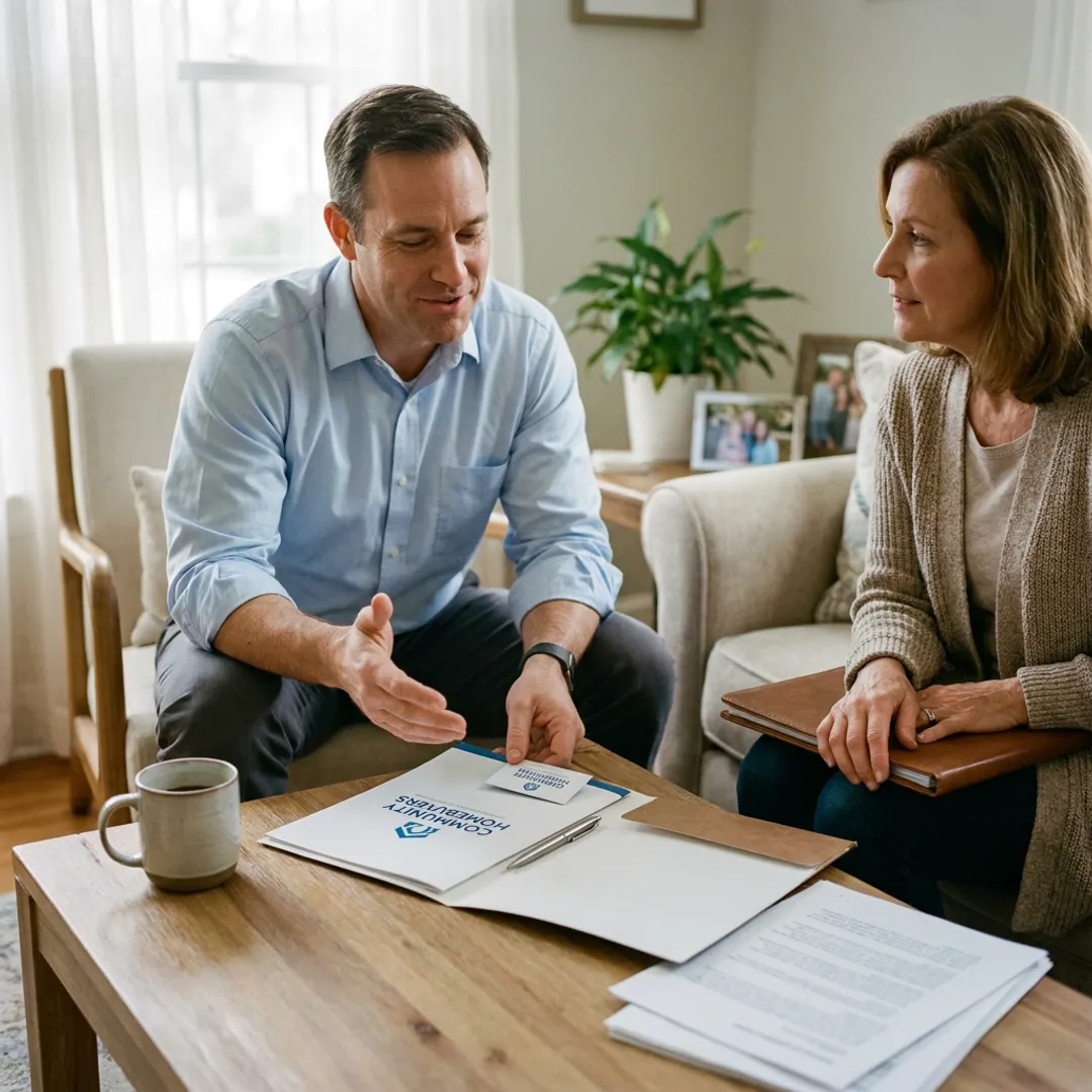Cash home buyer discussing foreclosure sale options