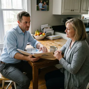 Buyer and homeowner discussing an as-is cash sale