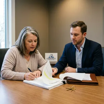 Homeowner signing cash sale documents