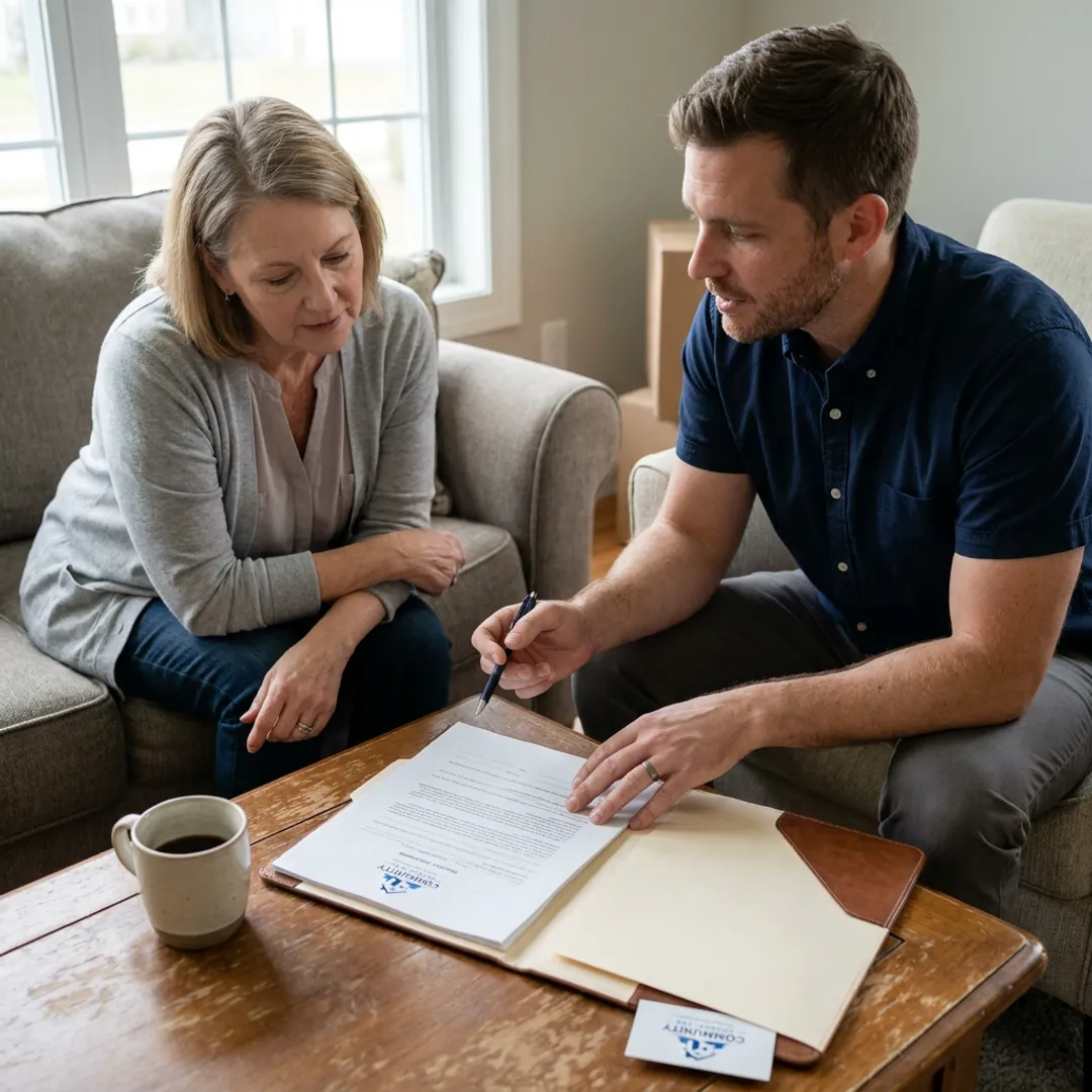 Home buyer and seller discussing an as-is cash sale
