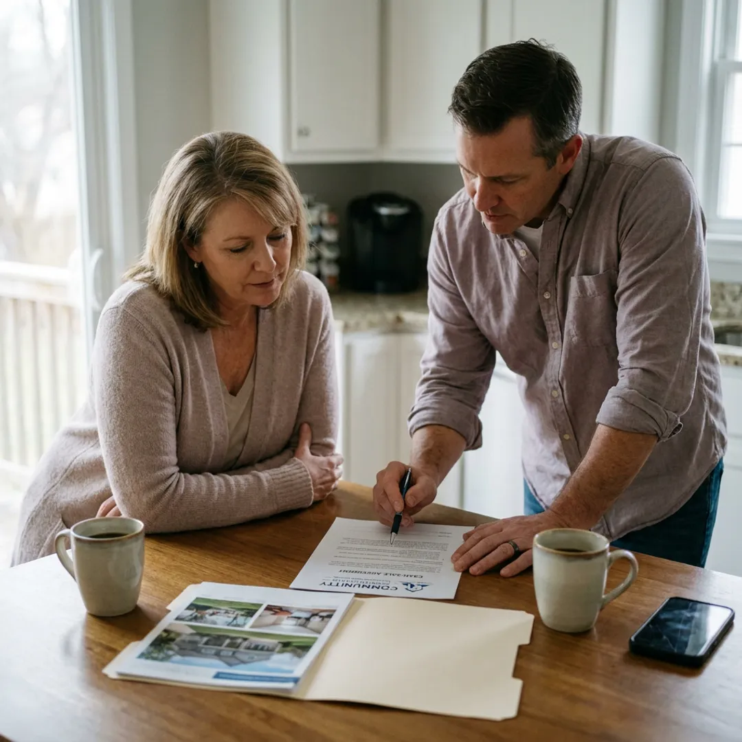 Homeowner discussing an as-is cash home sale