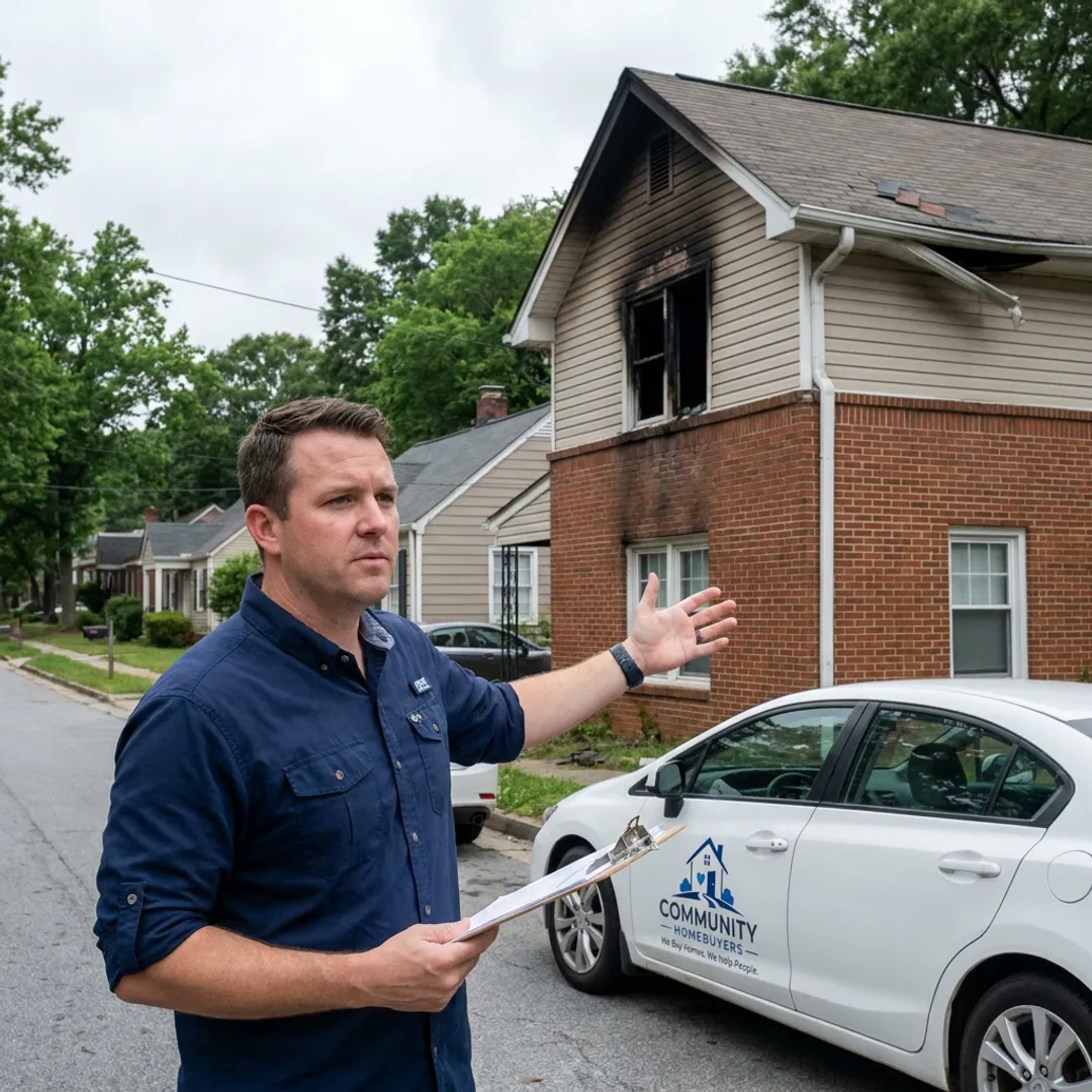 Fire-damaged house ready for an as-is cash sale