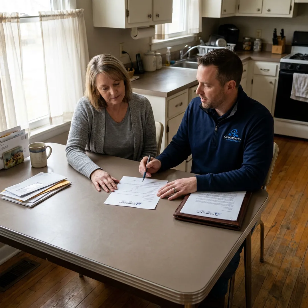 Homeowner discussing an as-is house sale