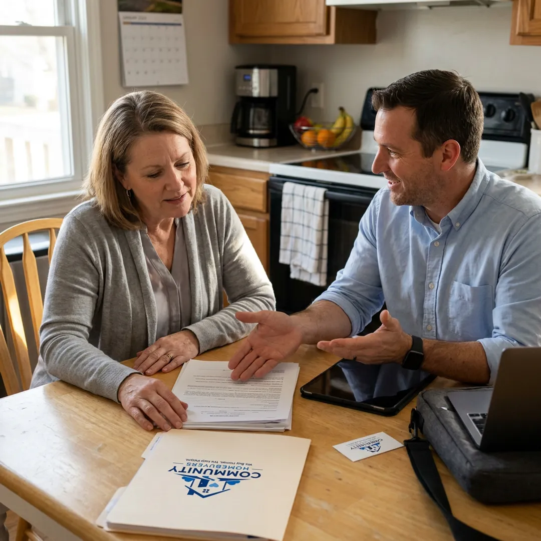 Homeowner discussing an as-is cash home sale