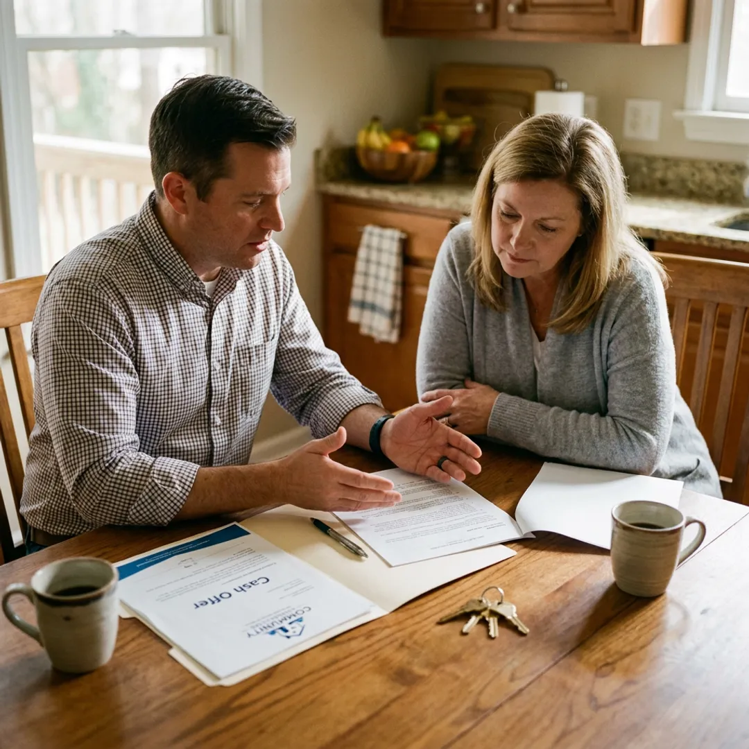 Cash home buyer meeting with a homeowner