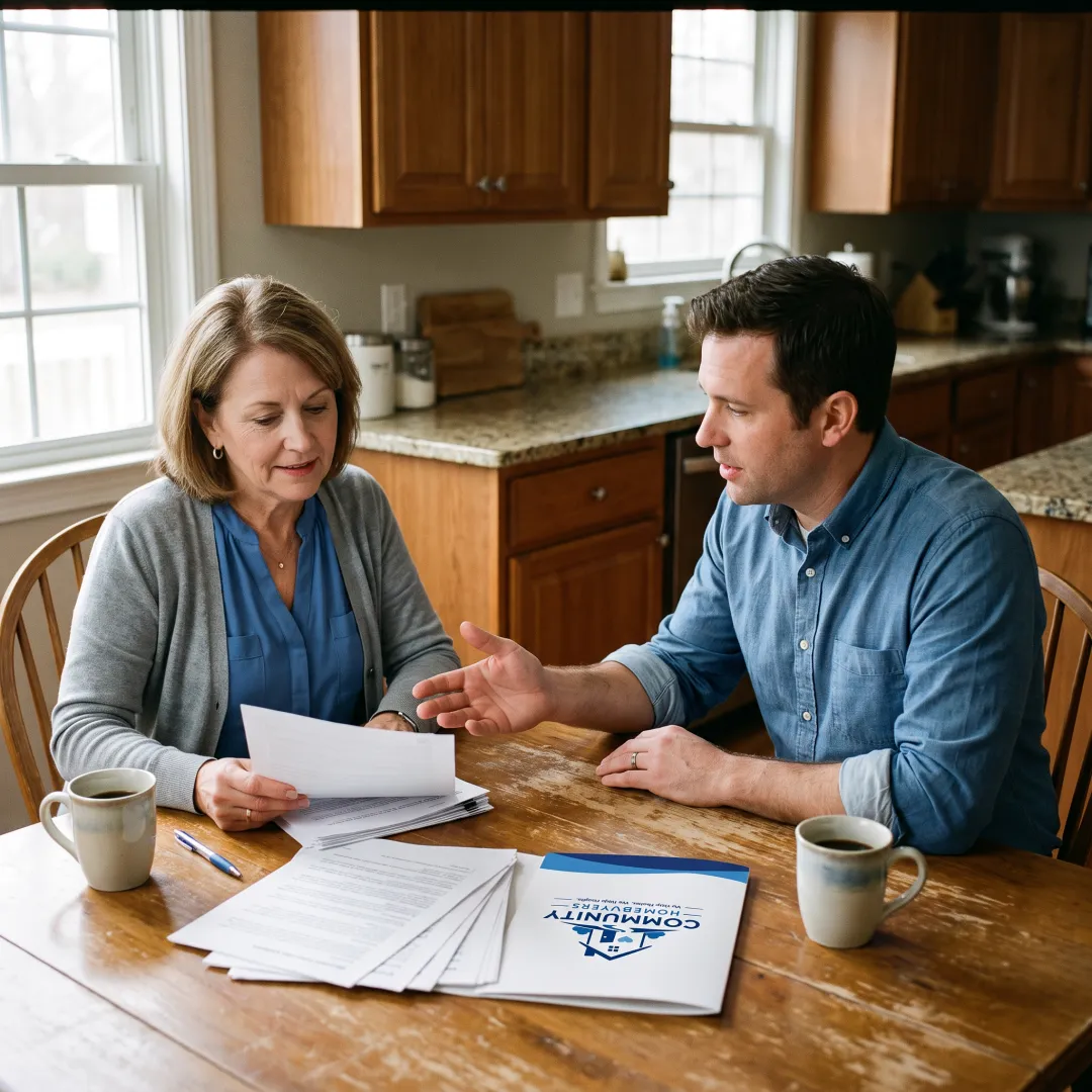 Homeowner discussing an as-is cash home sale