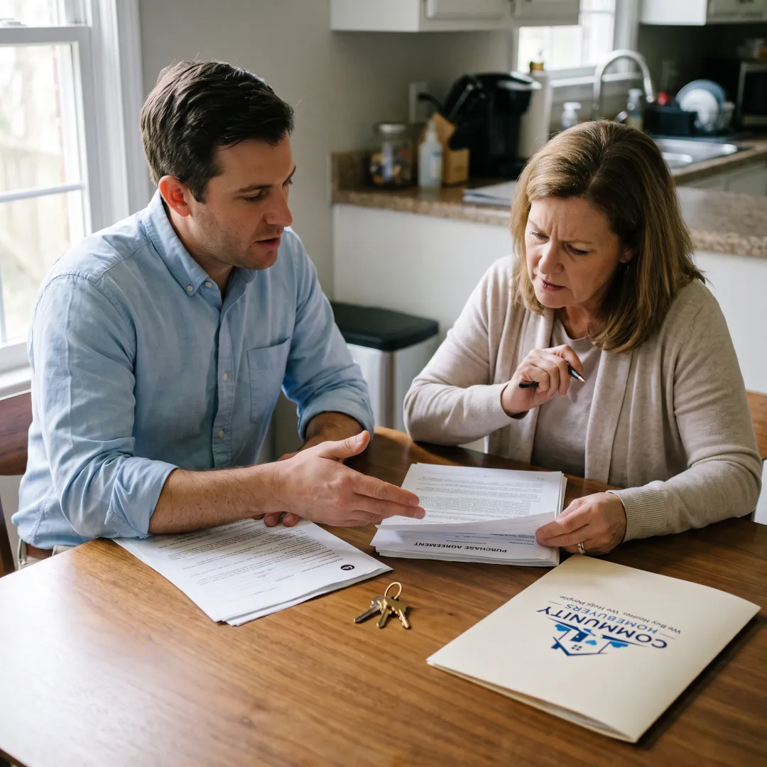 Home buyer and seller discussing an as-is sale