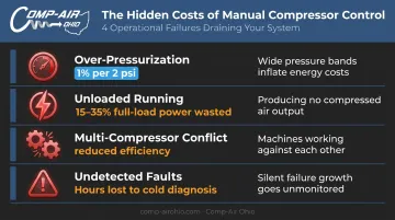 Four compressed air problems caused by manual control without automation infographic