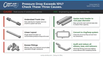 Three common compressed air pressure drop causes and corresponding system fixes