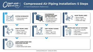 5-step large shop compressed air piping installation sequence process flow diagram