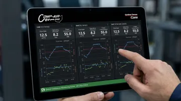Gardner Denver iConn remote monitoring dashboard displaying real-time compressor KPI data