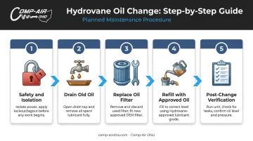 5-step Hydrovane compressor oil change process flow diagram