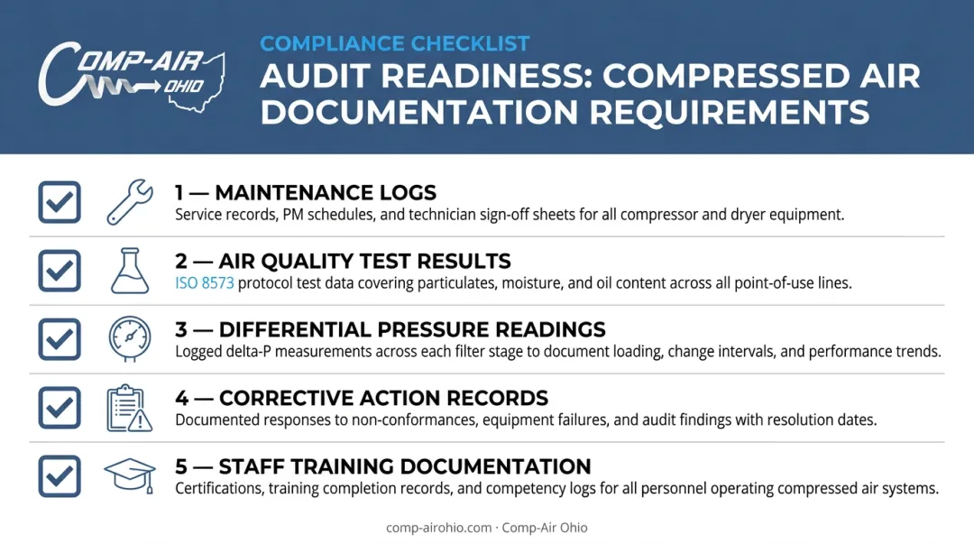 Compressed air audit-ready documentation checklist five required record categories