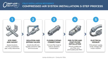 5-step compressed air dryer installation process flow diagram
