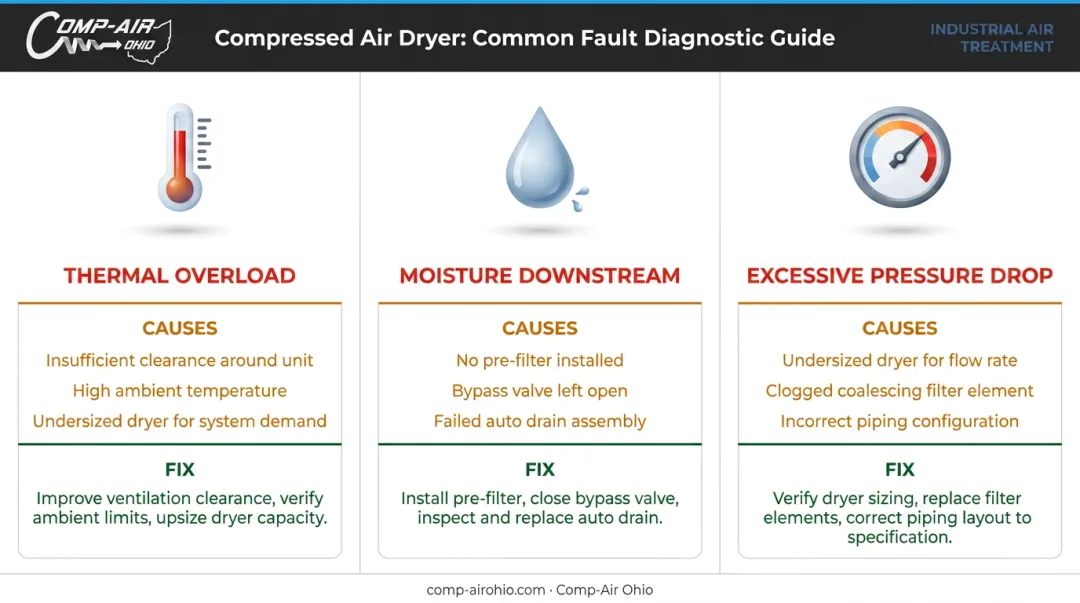 Three common compressed air dryer installation problems causes and fixes overview