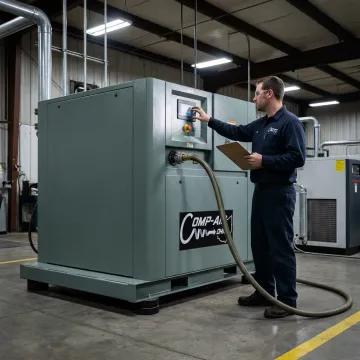 Industrial air compressor rental unit at a facility