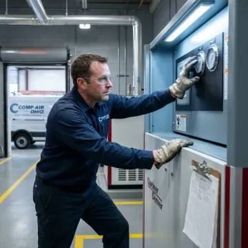 Technician inspecting compressor controls