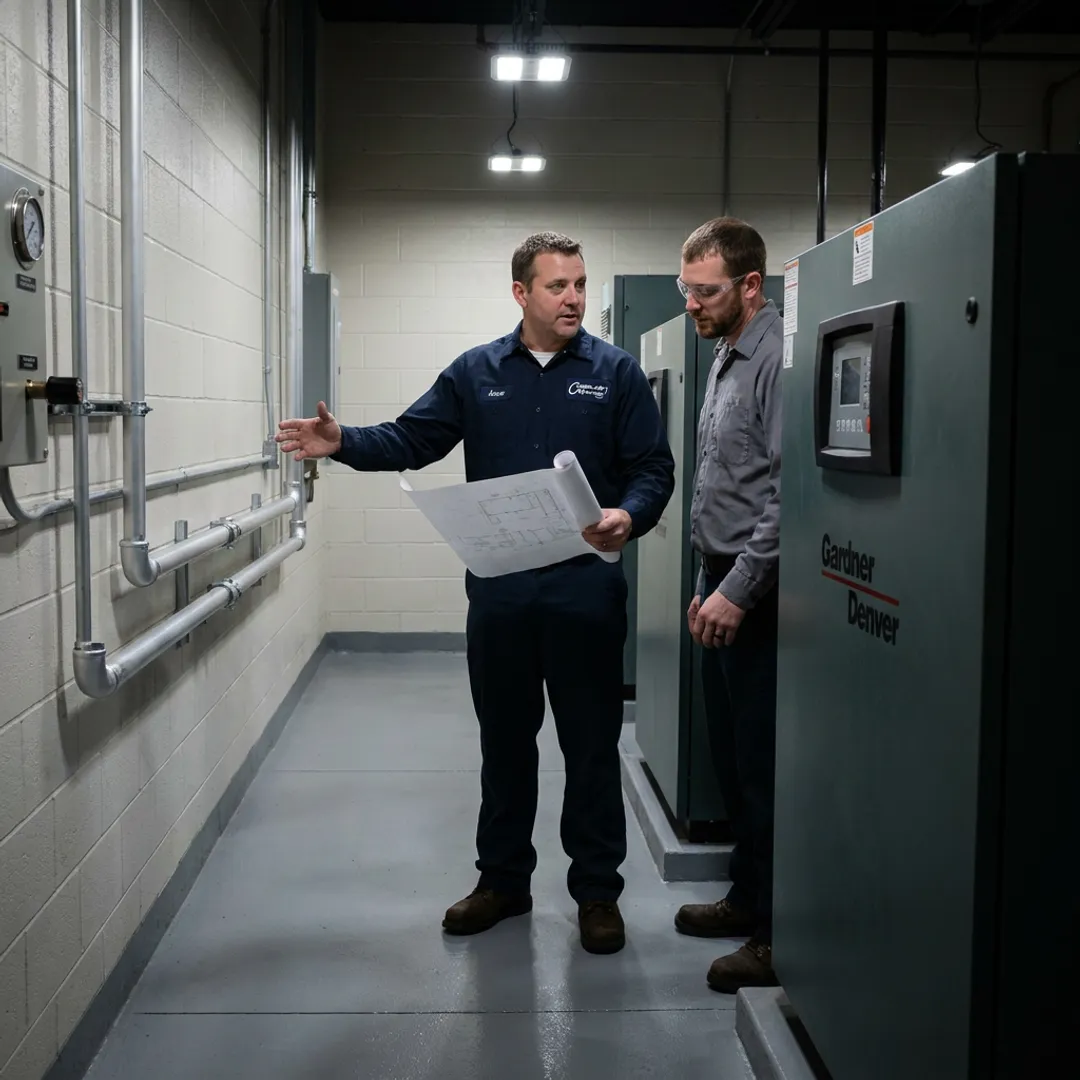 Compressed air piping installation process in a production facility