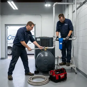 Industrial air compressor installation in a facility