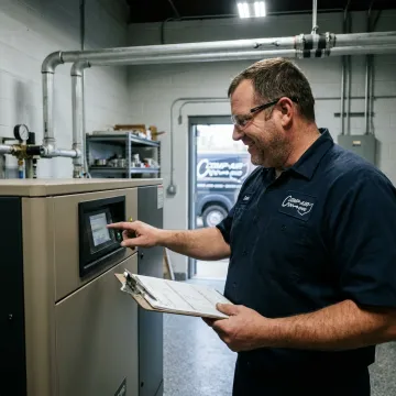 Compressed air technician inspecting system controls