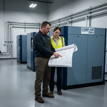 Technician planning an industrial compressed air system
