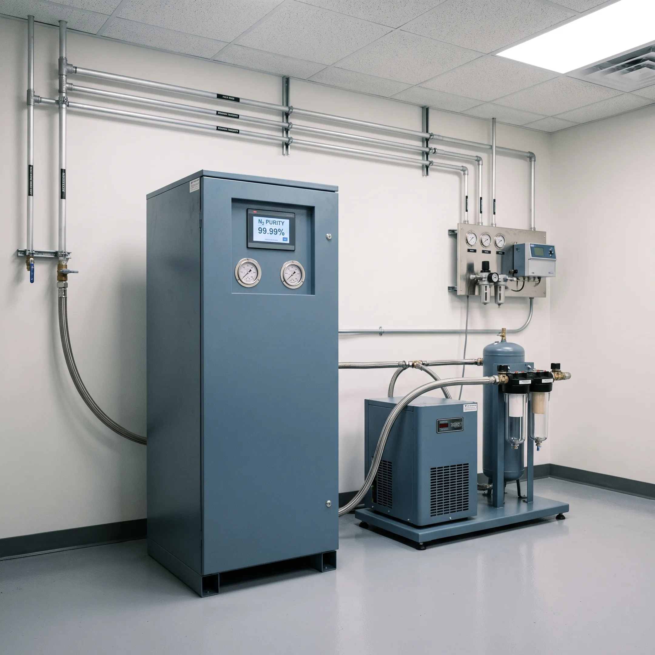 Nitrogen generator connected to laboratory equipment