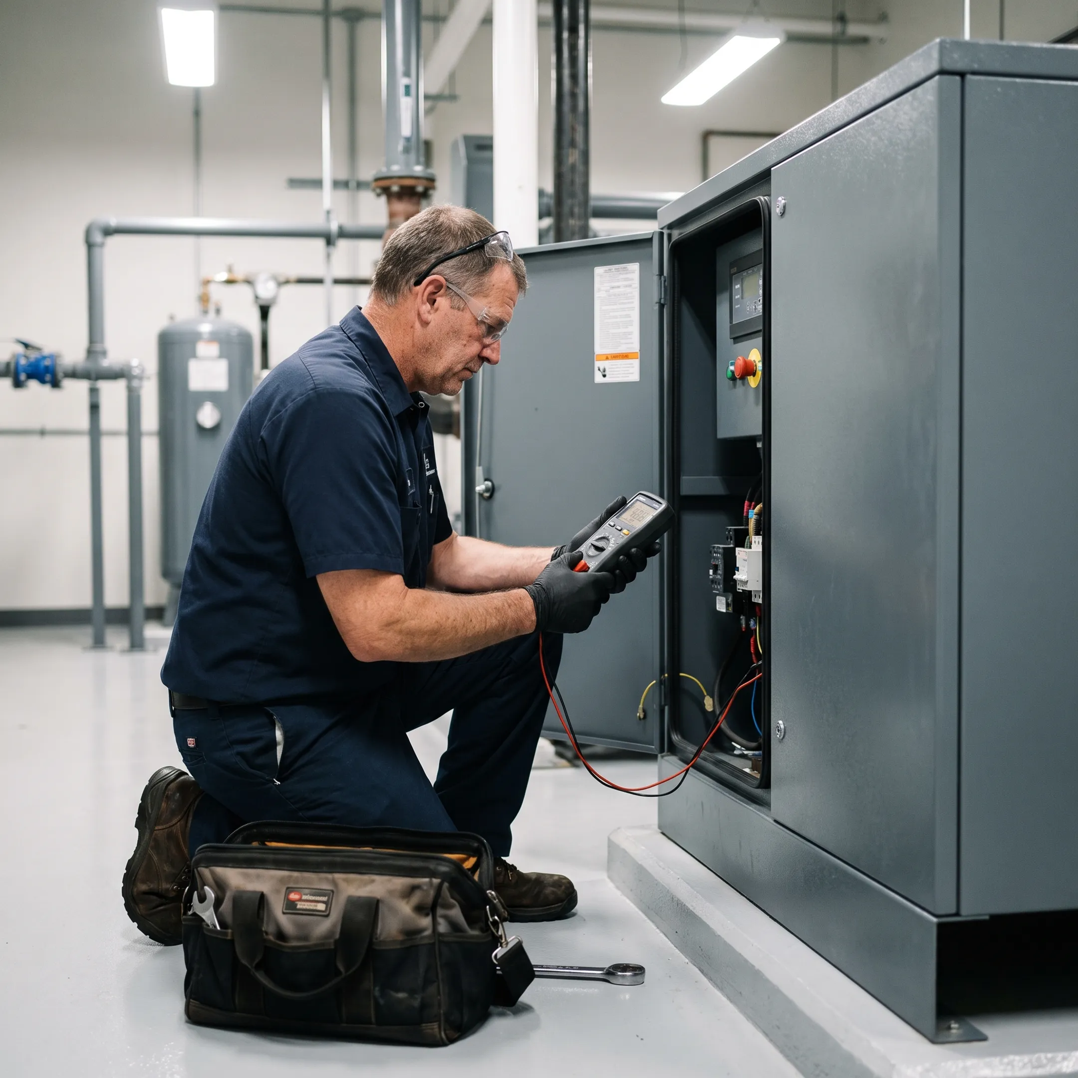 Technician diagnosing compressor controls