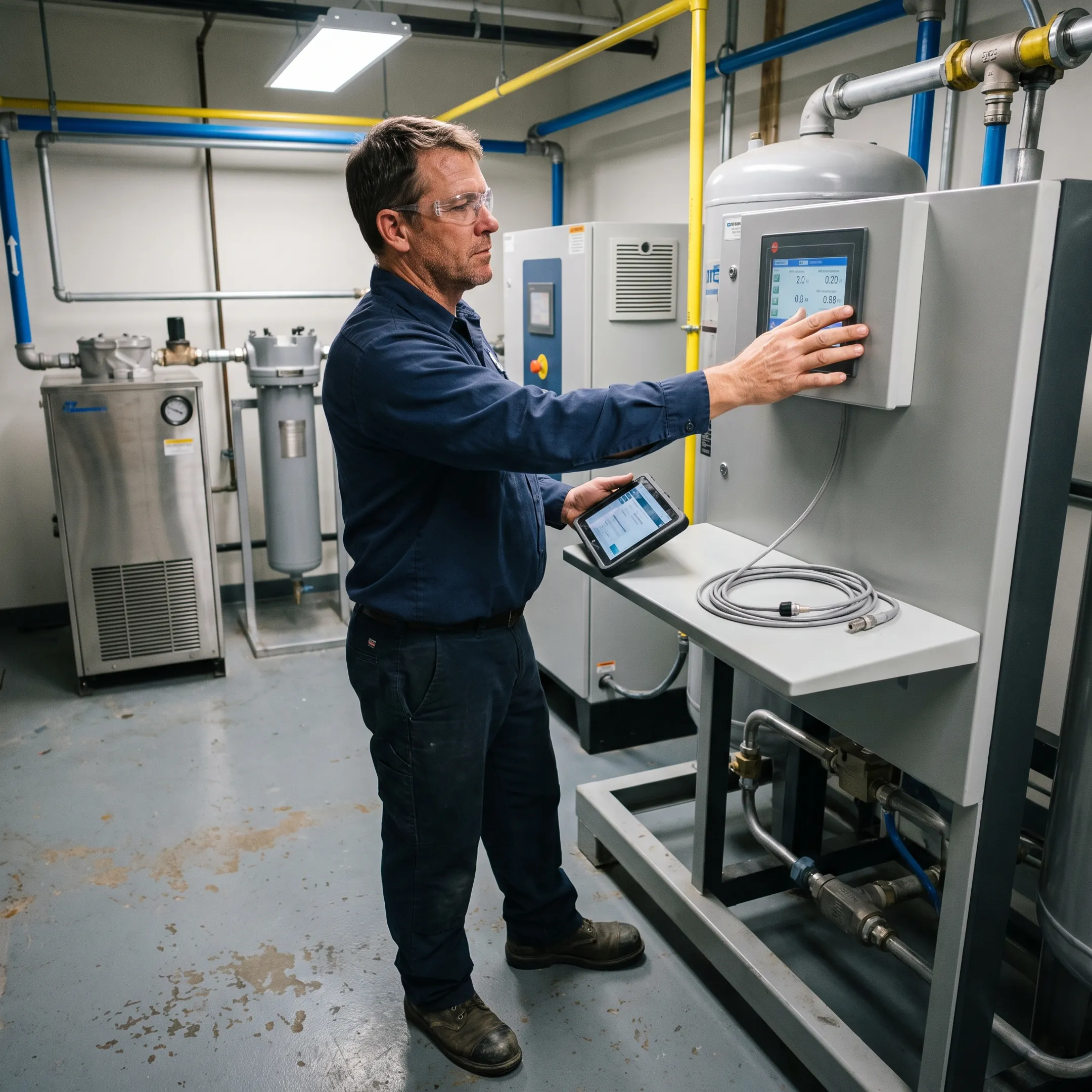 Technician reviewing an industrial nitrogen generation system