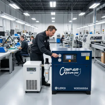 Technician inspecting compressed air controls