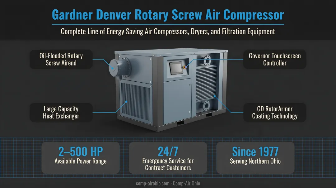Gardner Denver rotary screw air compressor unit on industrial facility floor