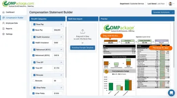 COMPackage software dashboard displaying employee compensation report generation interface
