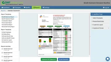 COMPackage benefit statement software dashboard showing employee compensation report generation