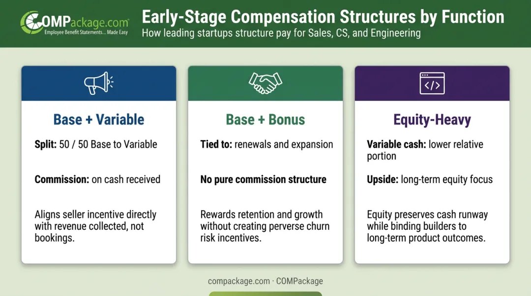 Startup compensation structure comparison across sales customer success and engineering roles